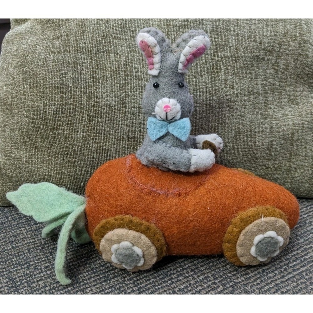 Easter Bunny Driving A Carrot Car Felted Wool by Cottontail Lane Rabbit